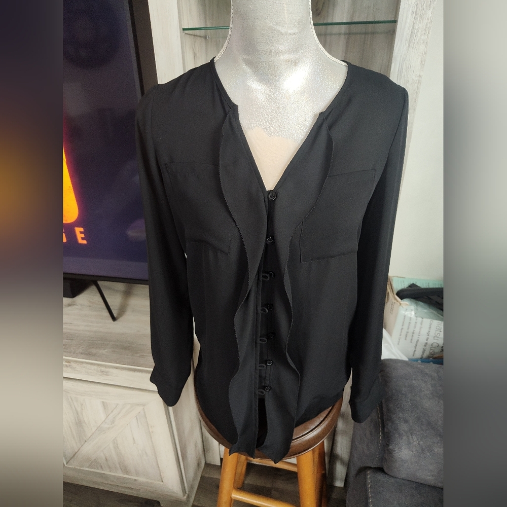 INC International Concepts Black Polyester Blouse SZ 2
